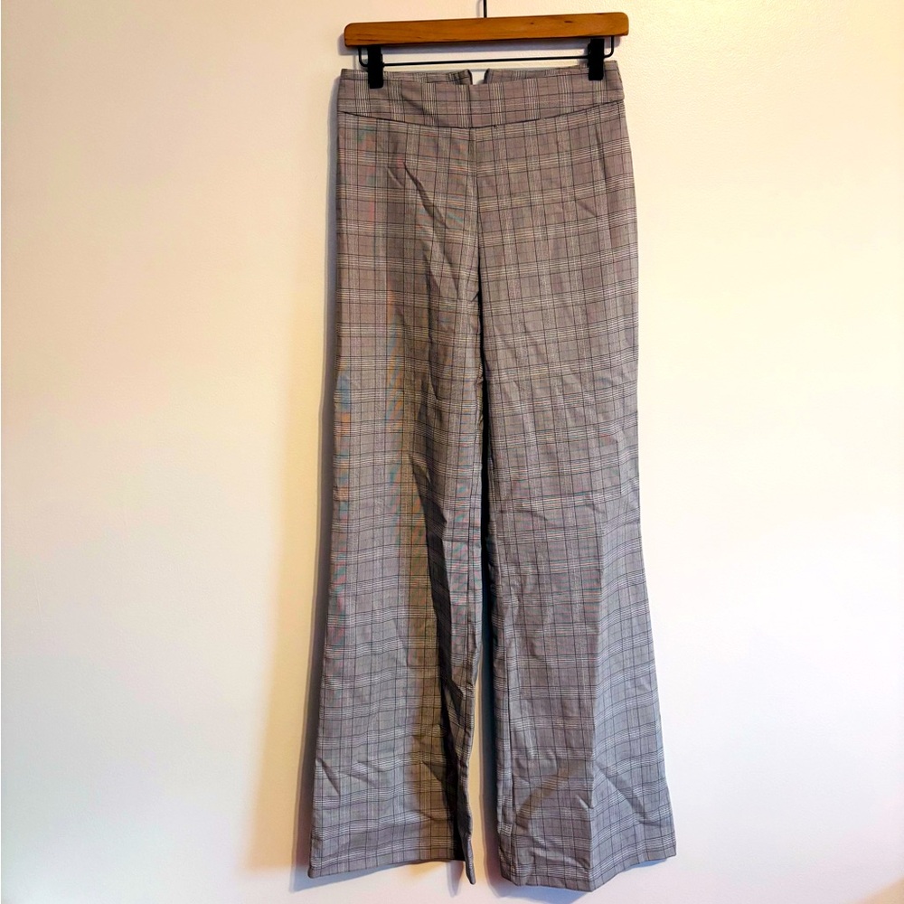 Fashion Nova grey plaid high waisted pants with back zipper and flared legs size